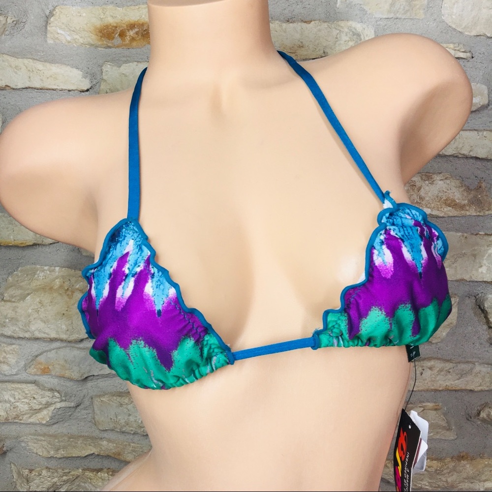 Depsi Brasil Tie Dye Tiny Triangle Bikini Top Blue - Picture 1 of 7